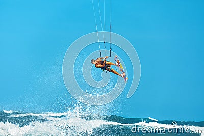 Recreational Water Sports Action. Kiteboarding Extreme Sport. Summer Fun. Hobby Stock Photo