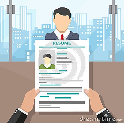 Recruiters hands holding cv and candidate Vector Illustration