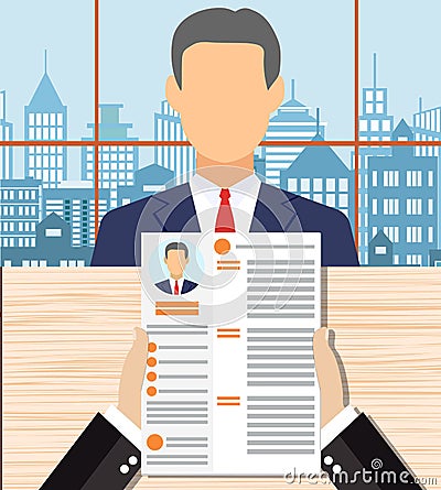 Recruiters hands holding cv in office Vector Illustration