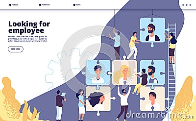 Recruiting landing. Online recruitment and job search, human resource vacancy advertising employment agency business Vector Illustration