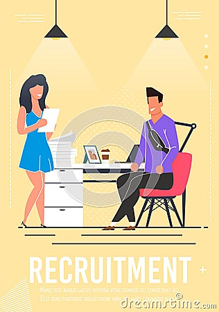 Recruitment Poster with Interviewing Candidate Vector Illustration
