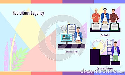 Recruitment agency. Open vacancies, detailed complex flat style. Vector Illustration