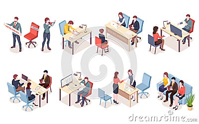 Recruitment agency workers in isometric view Vector Illustration