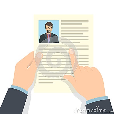 Recruitment concept. Hands hold CV profile Vector Illustration