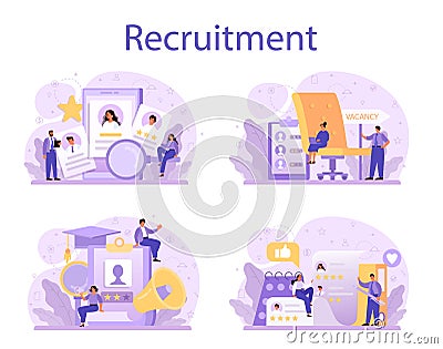 Recruitment concept set. Idea of employment and job interview. Vector Illustration