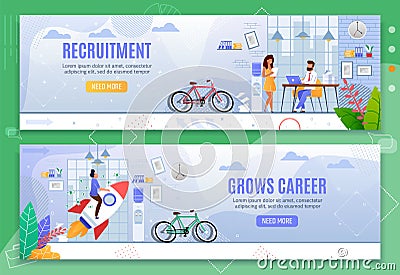 Recruitment and Grows Career Business Banner Set Vector Illustration