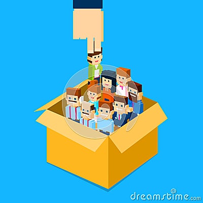 Recruitment Hand Picking Business Person Candidate from Box People Group Human Resources Crowd Vector Illustration