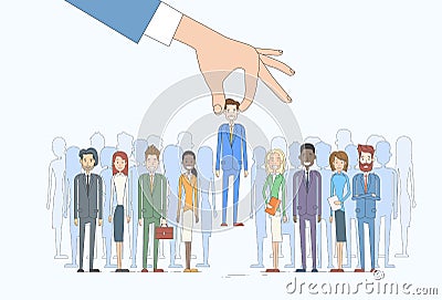 Recruitment Hand Picking Business Person Candidate People Group Vector Illustration