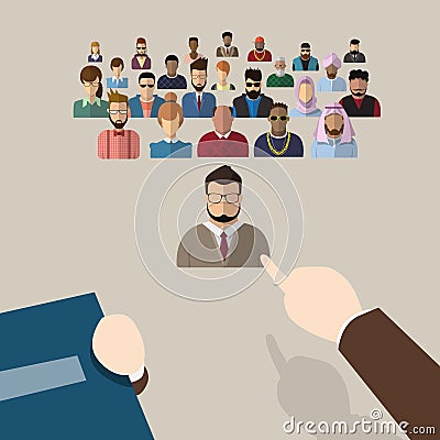 Recruitment Hand Point Finger Picking Business Person Candidate People Group Vector Illustration