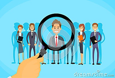 Recruitment Hand Zoom Magnifying Glass Picking Vector Illustration