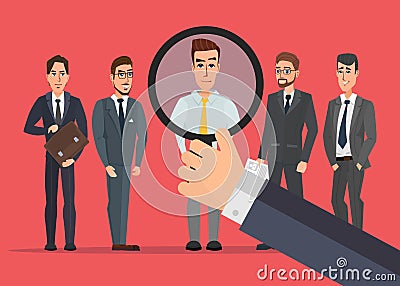 Recruitment Hand Zoom Magnifying Glass Picking. Business Person Vector Illustration