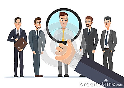 Recruitment Hand Zoom Magnifying Glass Picking. Business Person Vector Illustration