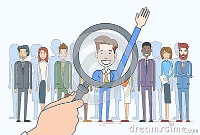 Recruitment Hand Zoom Magnifying Glass Picking Business Vector Illustration