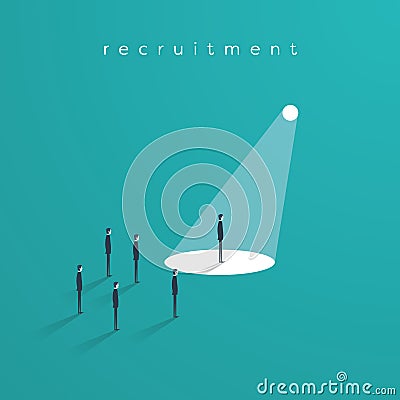 Recruitment or headhunting business concept vector with one businessman in spotlight as symbol of search for skillful Vector Illustration