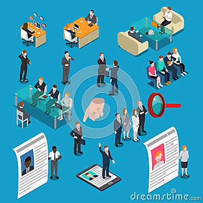 Recruitment Hiring HR Management Isometric People Vector Illustration