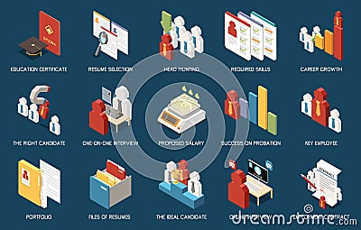 Recruitment Isometric Set Vector Illustration