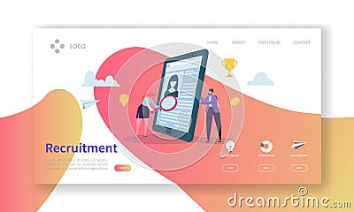 Recruitment, Job Interview Concept Landing Page. Vacancy Flat People Characters HR Managers Website Template. Easy Edit Vector Illustration