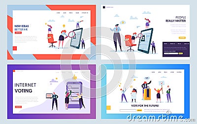 Recruitment Job Interview Concept Landing Page. Vacant Sign on Chair. Male and Female Character Looking for Candidate Website Vector Illustration