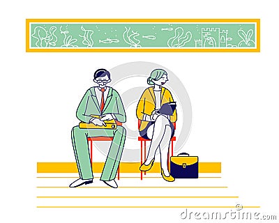 Recruitment, Job Interview Concept. Unemployed People Searching Job. Man and Woman Applicants with Cv Documents Vector Illustration