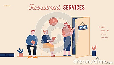 Recruitment, Job Interview Website Landing Page. Unemployed People Searching Job. Applicants with Cv Documents Vector Illustration