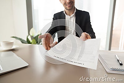 Recruitment manager offers employment agreement Stock Photo