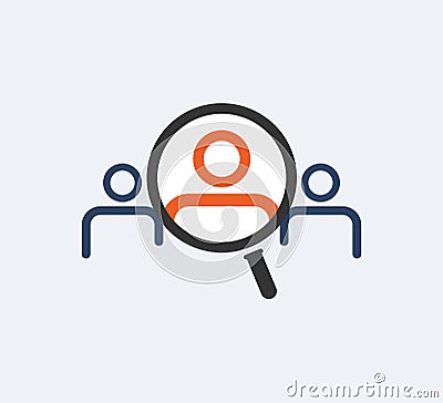 Recruitment people for work vector logo. Hiring icon. Focus group sign. Search professional to job isolated logotype Stock Photo