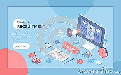 Recruitment Process. Human Resource Management and Hiring concept. Choosing the best candidate, search for a new employee. Isometr Vector Illustration