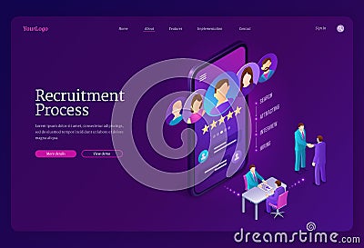 Recruitment process isometric landing page, banner Vector Illustration