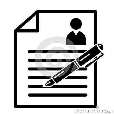 Recruitment resume CV curriculum vitae document with writing pen Vector Illustration