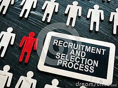 Recruitment and selection process phrase and small figures and red one. Stock Photo