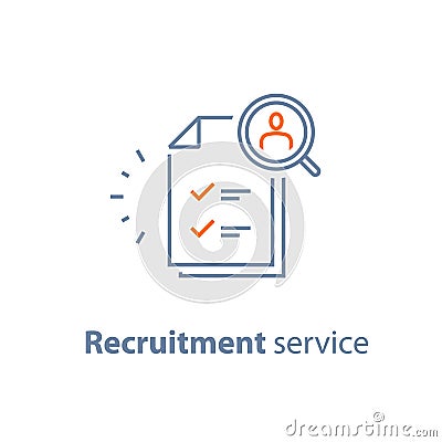 Human resources, choose candidate, recruitment service, fill vacancy, employment concept, application form review, staff search Vector Illustration