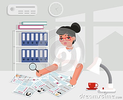 Recruitment worker businesswoman hire personnel vacancy candidate internet app page resume job recruiting choice Vector Illustration