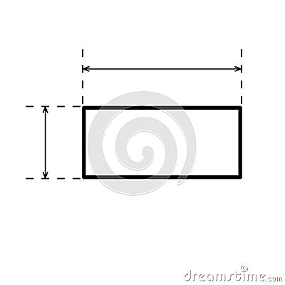 Rectangle with arrows for measuring length and width. Linear template. Black simple illustration. Contour isolated vector image on Vector Illustration