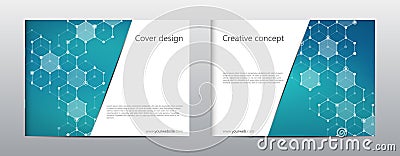 Rectangle brochure template layout, cover, annual report, magazine in A4 size with hexagonal molecule structure Vector Illustration