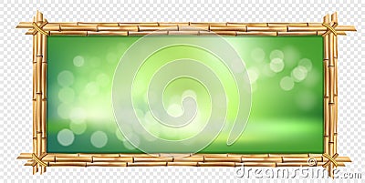 Rectangle brown bamboo sticks frame with green blurred background Vector Illustration