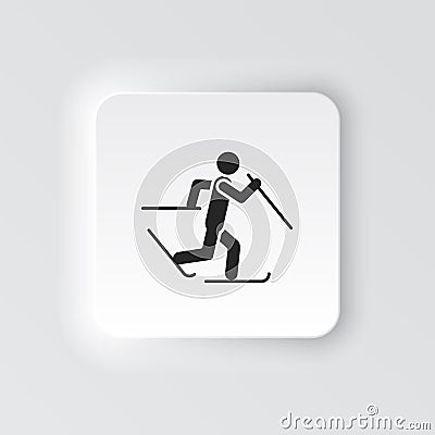 Rectangle button icon Skier skiing. Button banner Rectangle badge interface for application illustration on neomorphic Vector Illustration