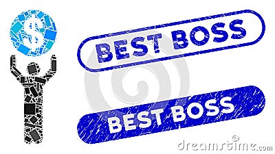 Rectangle Collage Banker with Scratched Best Boss Stamps Vector Illustration