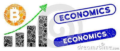 Rectangle Collage Bitcoin Growing Trend with Distress Economics Seals Vector Illustration