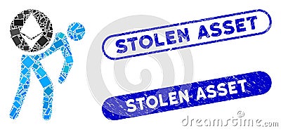 Rectangle Collage Ethereum Courier Person with Distress Stolen Asset Stamps Vector Illustration