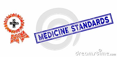 Rectangle Collage Medical Quality Seal with Distress Medicine Standards Stamp Vector Illustration