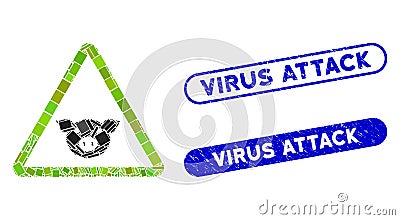 Rectangle Collage Pig Warning with Distress Virus Attack Seals Vector Illustration