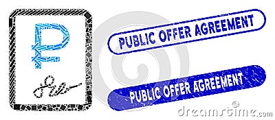 Rectangle Collage Rouble Contract with Distress Public Offer Agreement Stamps Vector Illustration