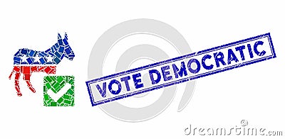 Rectangle Collage Vote Democratic with Textured Vote Democratic Stamp Vector Illustration