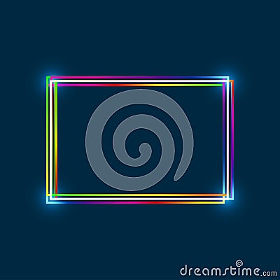 Rectangle frame with colorful multi-layered outline and glowing light effect on a blue background Vector Illustration
