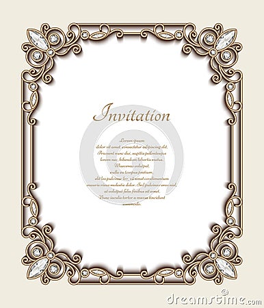 Rectangle gold jewelry frame Vector Illustration