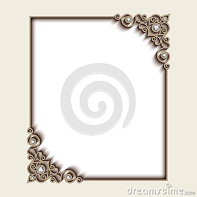 Rectangle gold jewelry frame Vector Illustration