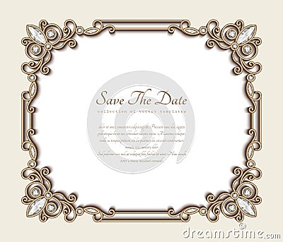 Rectangle gold jewelry frame Vector Illustration