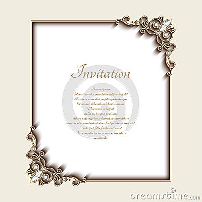 Rectangle gold jewelry frame Vector Illustration