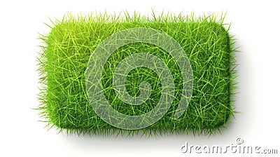 Rectangle green grass button isolated on white created with Generative AI. Useful for websites. Stock Photo