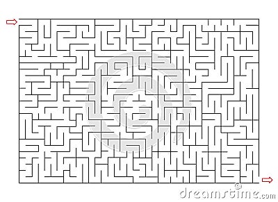 Rectangle labyrinth with entry and exit. Line maze game. Hard -Medium complexity. Kids maze puzzle, vector illustration Vector Illustration